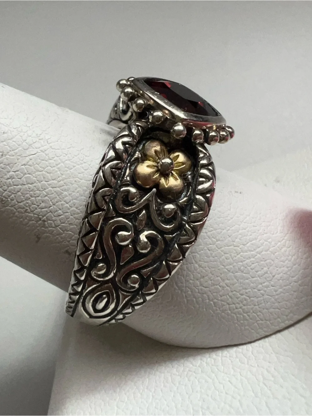 Barbara Bixby 925 Sterling Silver 18K Gold Garnet Statement Ring Size 10